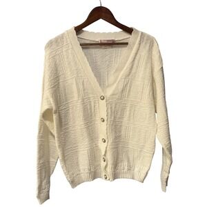 Functionals Vintage Cream Textured Knit Cardigan Sweater Pearl Button Canada L